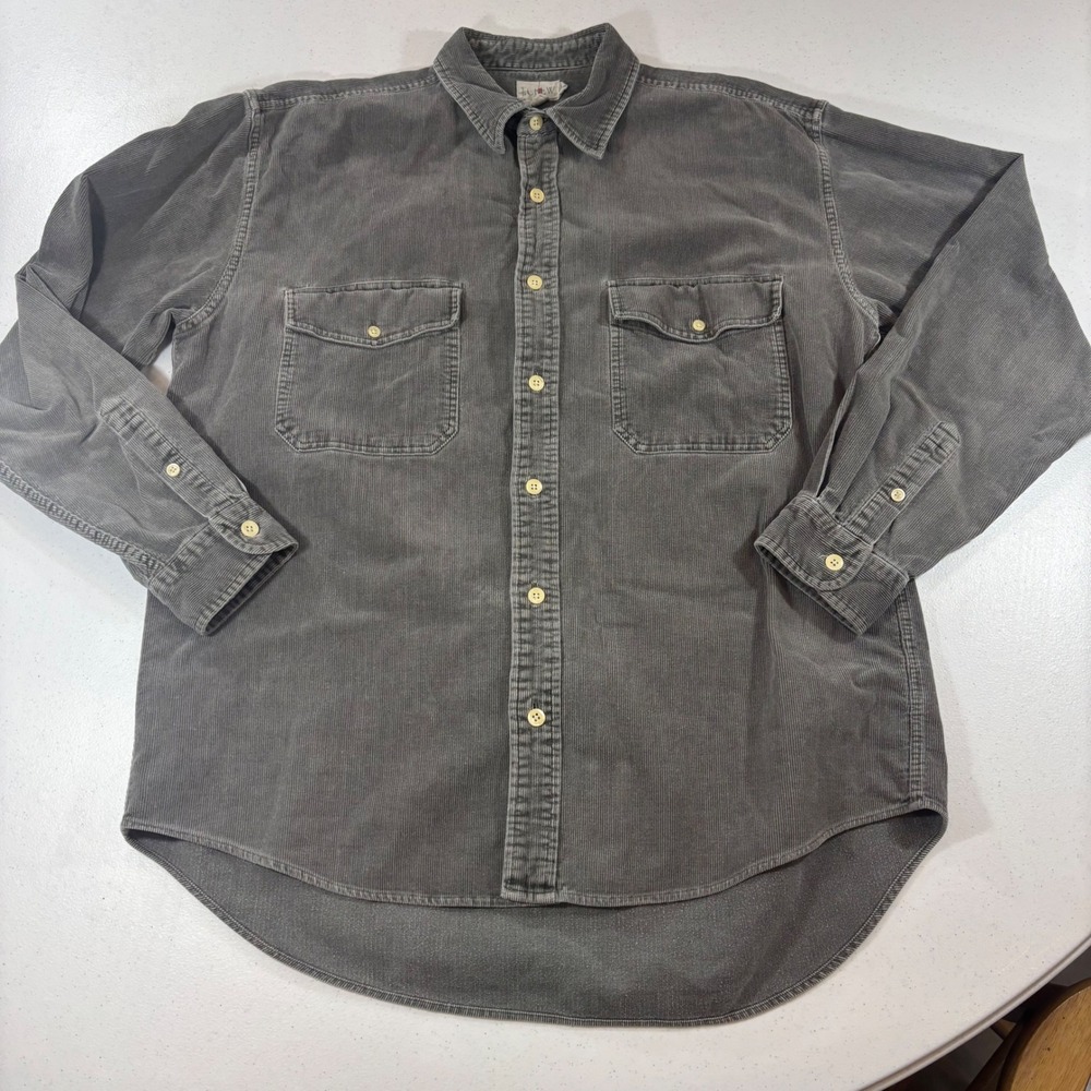 VTG J.Crew Oarsman Mens Corduroy Button Shirt Charcoal Gray Size M Pockets